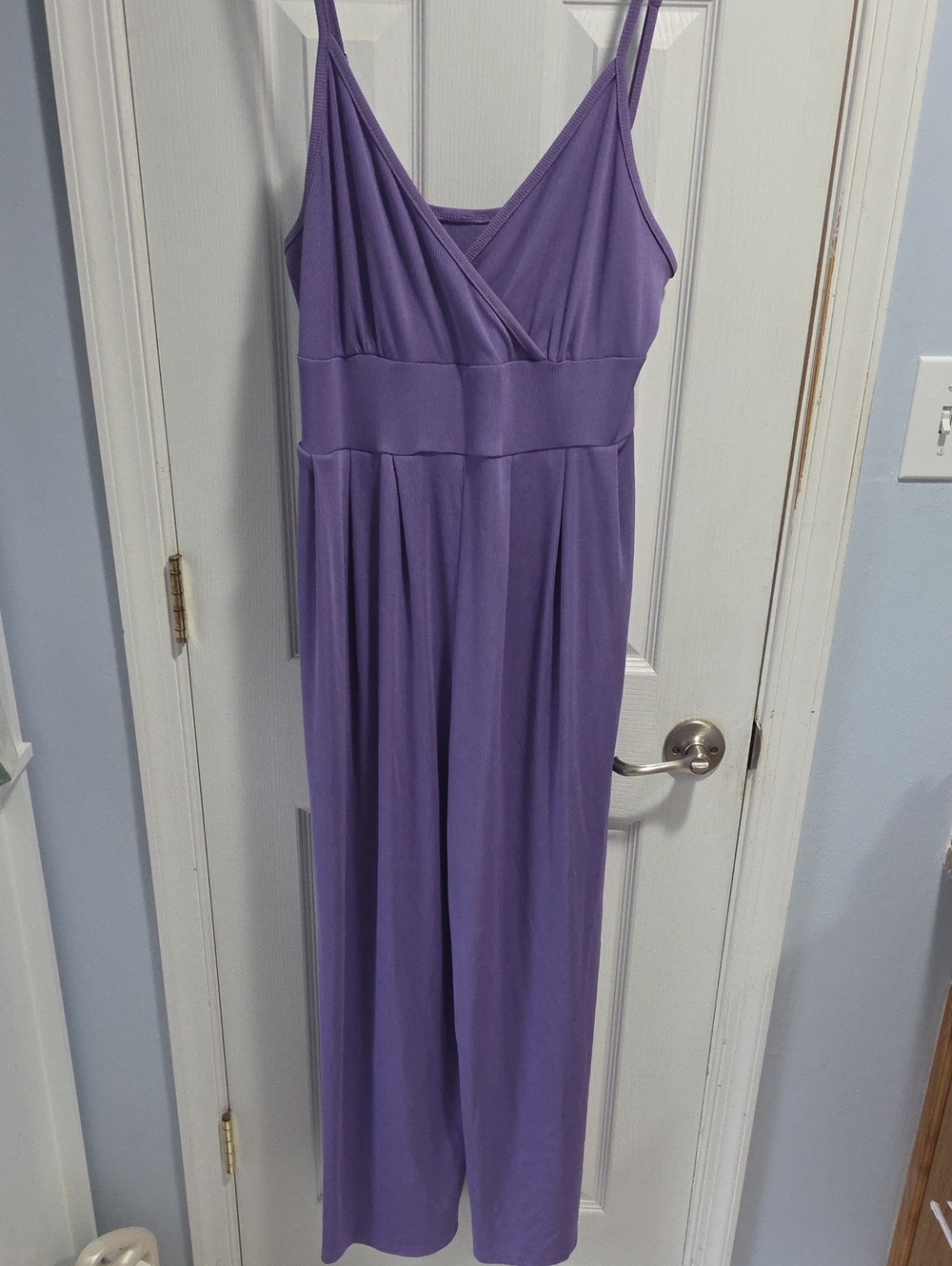 Cider Lavender Wrap-Front Spaghetti-Strap wide leg jumpsuit with pockets!
